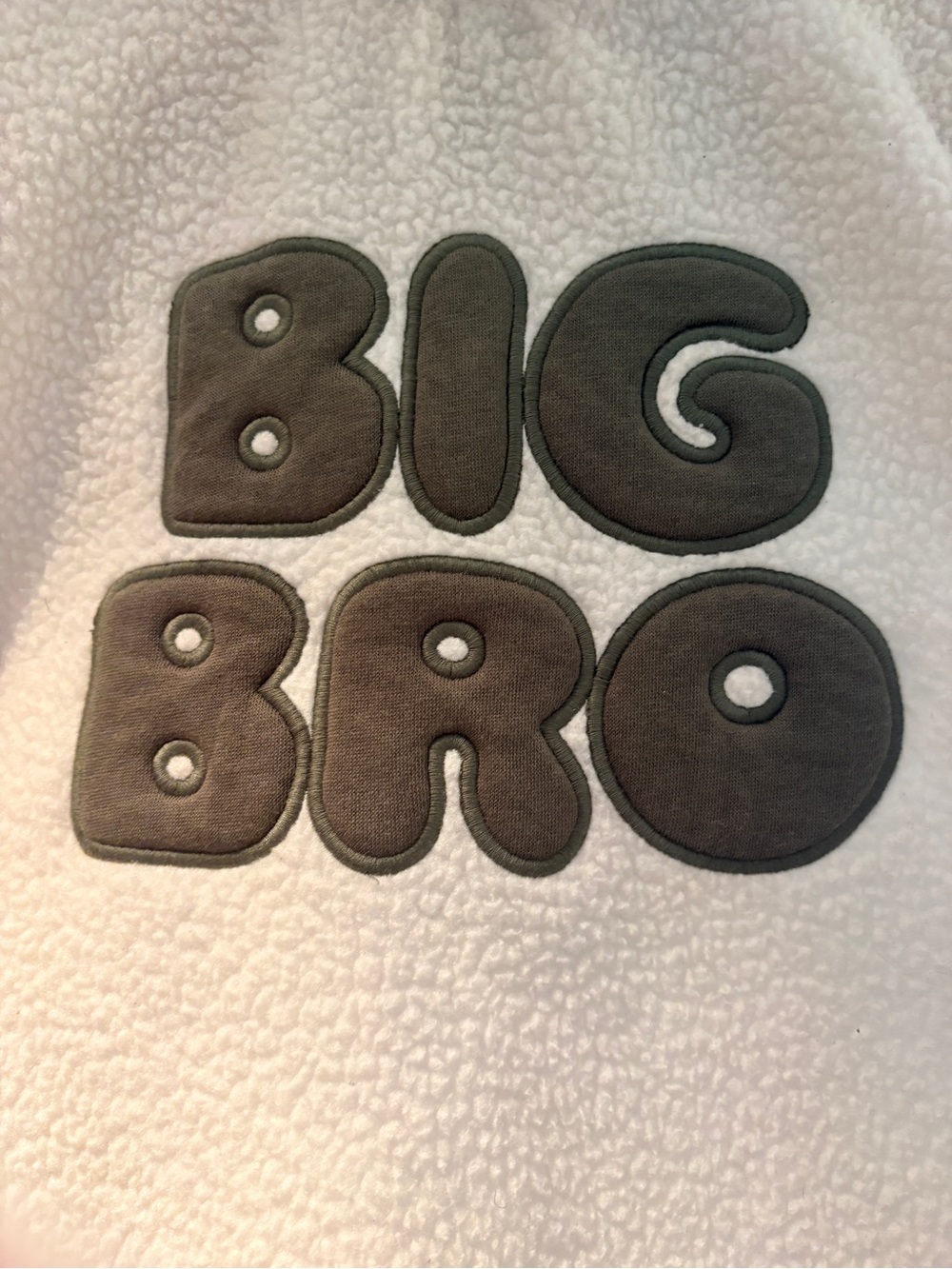 H&M Kids White Sherpa Sweatshirt with Taupe 'BIG BRO' Appliqué